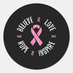 Adesivo Redondo Acreditem no Amor Esperança Friso Rosa Cancer Awar