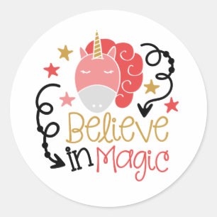 Adesivo Redondo Acredito em Magic Unicorn