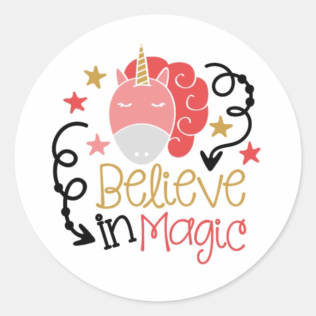 Adesivo Redondo Acredito em Magic Unicorn (Frente)
