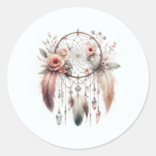 Adesivo Redondo Acrilico Floral Pena Dreamcatcher Boho Doce 16