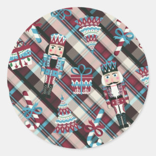 Adesivo Redondo Acrililado de Natal Plaid Azul Burgundy
