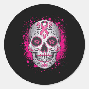 Adesivo Redondo Açúcar Caveira Cancer Mama Camisas Conscientes Ros