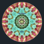 Adesivo Redondo ADA ~ CHRISTMAS 2025 ~ WOW! Verde Vermelho Dourado<br><div class="desc">Este é um padrão caleidoscópio multicolorido, feito de tons de vermelho, verde e ouro. É 3D.</div>