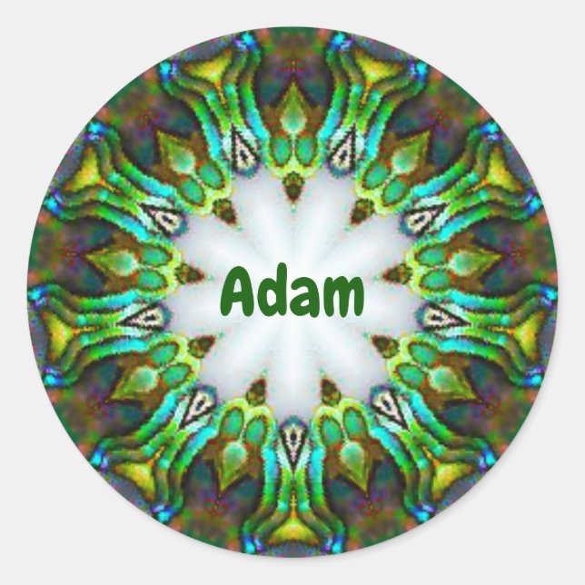 Adesivo Redondo ADAM ~ Personalizado Paua Shell Fractal ~ (Frente)