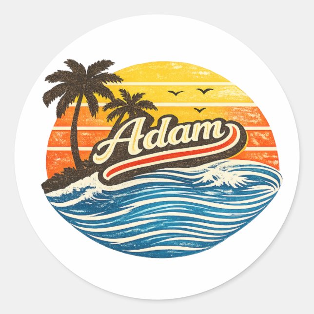 Adesivo Redondo Adam Retro Sunset Name Design (Frente)