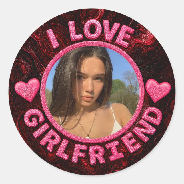 Adesivo Redondo Add Girlfriend photo Gift Birthday Anniversary  (Frente)