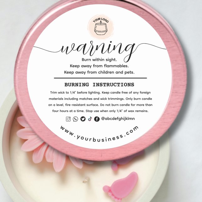 Adesivo Redondo Add your Logo Elegant Personalized Candle Warning  (Criador carregado)