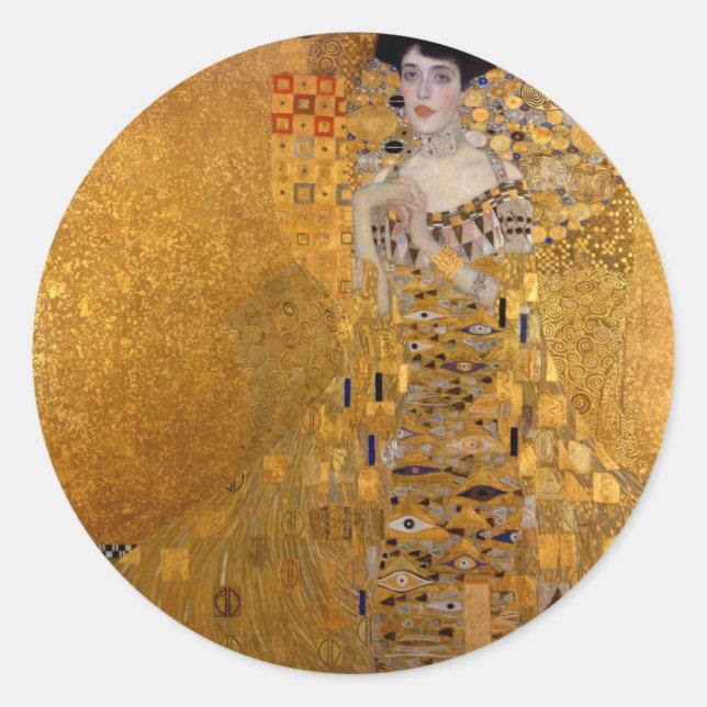 Adesivo Redondo Adele, A Senhora no Dourado - Gustav Klimt (Frente)