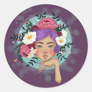 Adesivo Redondo Adereço de Design Floral Cor de Cabelo Lavanda