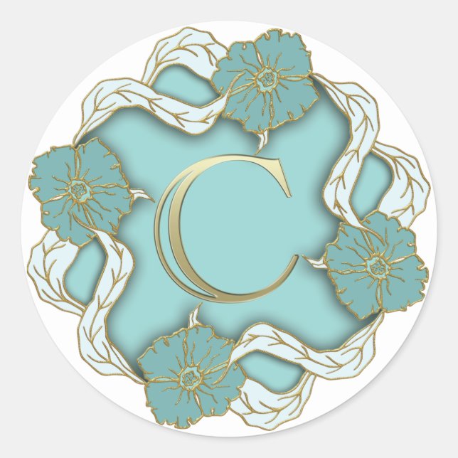Adesivo Redondo adereços de inicial de monograma C (Frente)