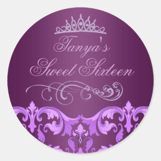 Adesivo Redondo Adesivo/selo de envelope Purple Damask/Tiara Sweet