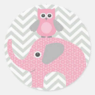 Adesivo Redondo Adesivos/Coruja Rosa e Elefante