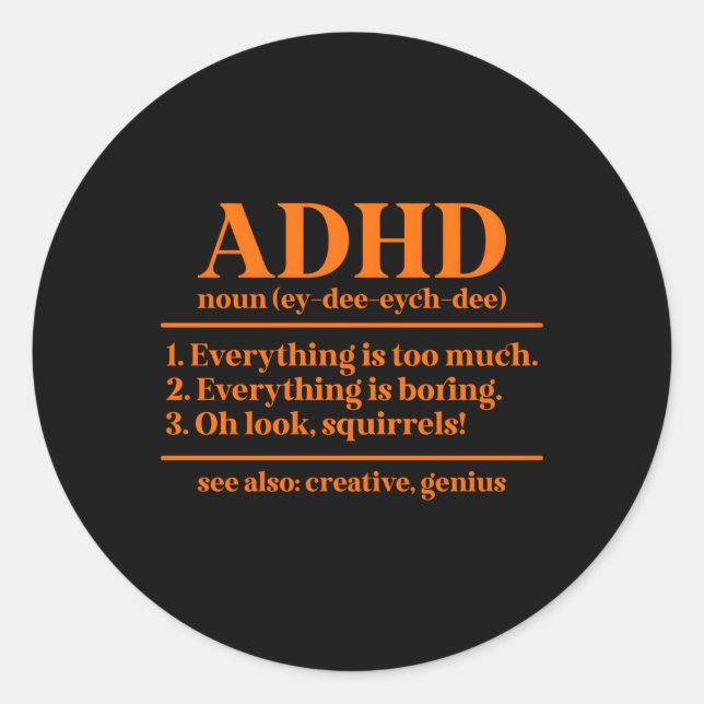 Adesivo Redondo Adhd Definition Adhd Awarness Month Adhd Warrior (Frente)