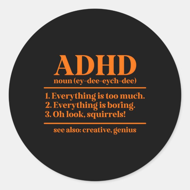 Adesivo Redondo Adhd Definition Adhd Awarness Month Adhd Warrior (Frente)
