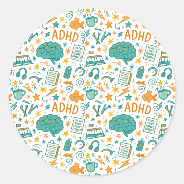 Adesivo Redondo ADHD: Magicamente distraído (Frente)