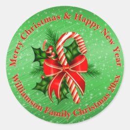 Adesivo Redondo Adicionar Nome Alterar Texto Vermelho Verde Clássi