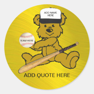 ADESIVO REDONDO ADICIONAR NOME BASEBALL BEAR-STICKER