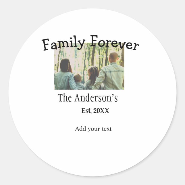 Adesivo Redondo Adicionar nome de família foto ano rusticidade fer (Frente)