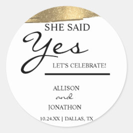 Adesivo Redondo Adicionar Nome Ela Disse Sim Dourado Brilho Encont
