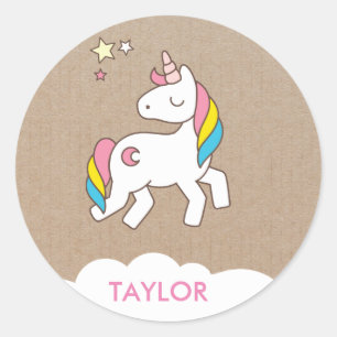 Adesivo Redondo Adicionar seu nome Cute Magical Unicorn Personaliz