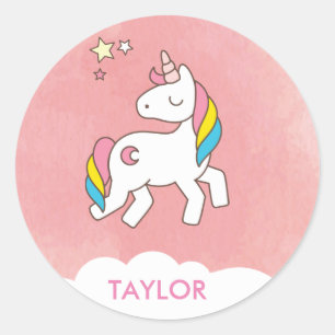 Adesivo Redondo Adicionar seu nome Cute Magical Unicorn Personaliz