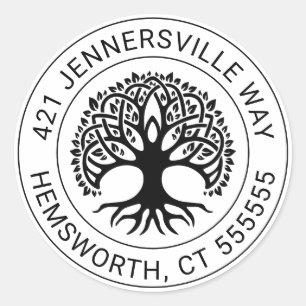 Adesivo Redondo Adicionar seu texto   Endereço Celtic Tree