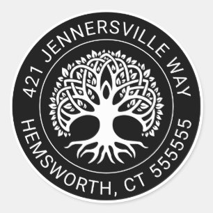 Adesivo Redondo Adicionar seu texto   Endereço Celtic Tree