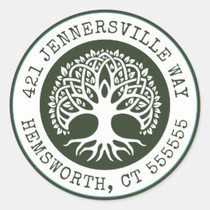 Adesivo Redondo Adicionar seu texto   Endereço Celtic Tree