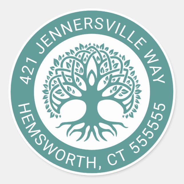 Adesivo Redondo Adicionar seu texto | Endereço Celtic Tree (Frente)