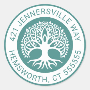 Adesivo Redondo Adicionar seu texto   Endereço Celtic Tree