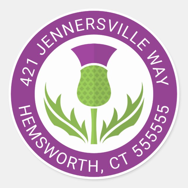 Adesivo Redondo Adicionar seu texto | Endereço do Thistle (Frente)