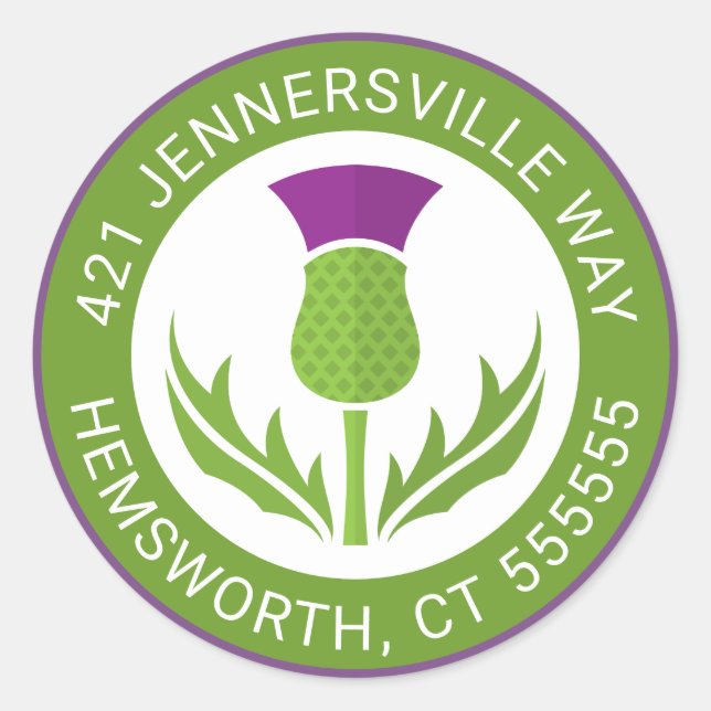 Adesivo Redondo Adicionar seu texto | Endereço do Thistle (Frente)