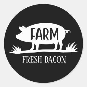 Adesivo Redondo Adicionar texto ao bacon de porco fresco de Fazend