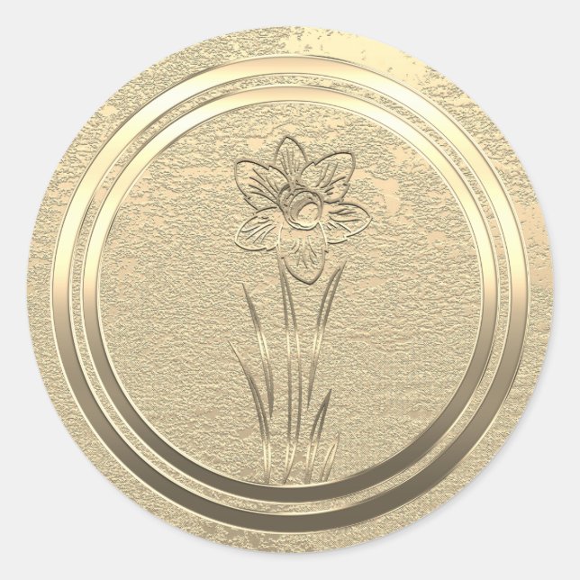 Adesivo Redondo Adicionar Texto Daffodil Dourado de Março  (Frente)
