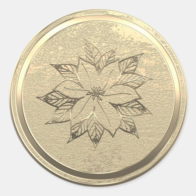 Adesivo Redondo Adicionar Texto Poinsettia Dourada Dezembro  (Frente)