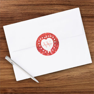 Adesivo Redondo Adicionar Um Nome Monograma Coral Brilho Branco