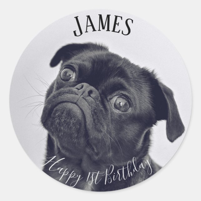 Adesivo Redondo Adicione a sua própria foto Aniversário (Frente)