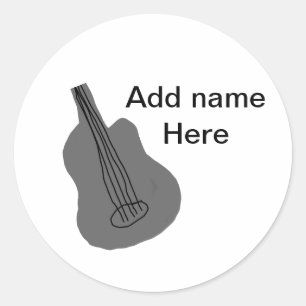 Adesivo Redondo Adicione o nome do texto guitarra acústica castanh