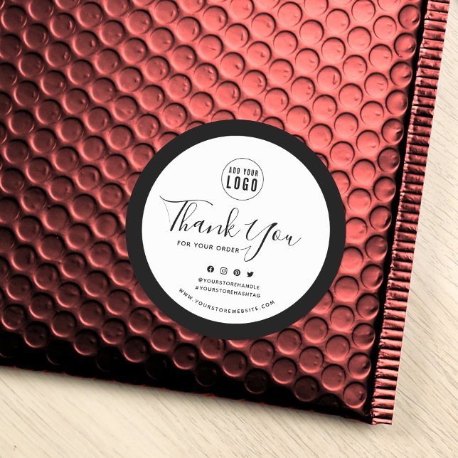 Adesivo Redondo Adicione seu logotipo Mídia social Obrigado Borda  (Criador carregado)