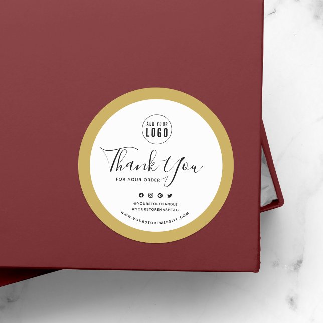 Adesivo Redondo Adicione seu logotipo Mídia social Obrigado Borda  (Criador carregado)