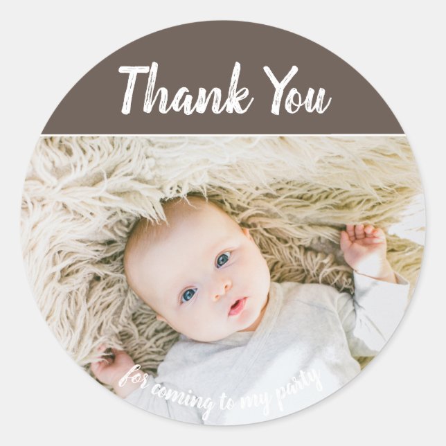 Adesivo Redondo Adicione Sua Própria Foto Aniversário Obrigado Sti (Frente)