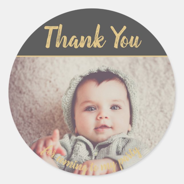 Adesivo Redondo Adicione Sua Própria Foto Aniversário Obrigado Sti (Frente)