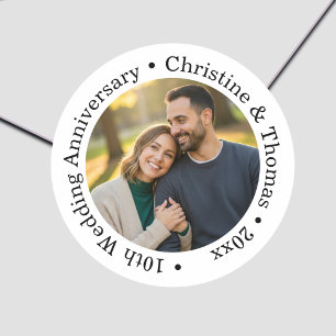 Adesivo Redondo Adicione Sua Própria Foto de Casal 10º Aniversário