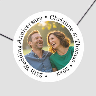 Adesivo Redondo Adicione Sua Própria Foto de Casal 25º Aniversário