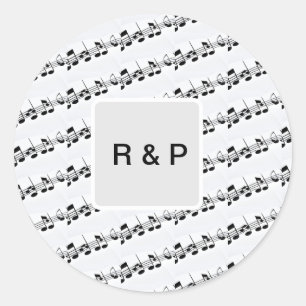 Adesivo Redondo Adicione você a nome de notas musicais casais.