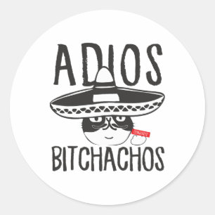 Adesivo Redondo Adios Achos Cat Em Sombrero Cinco Funny De Mayo Qu