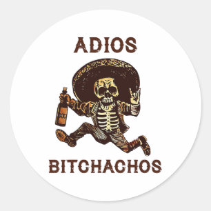 Adesivo Redondo Adios Achos Cinco De Mayo Bebendo Skeleton
