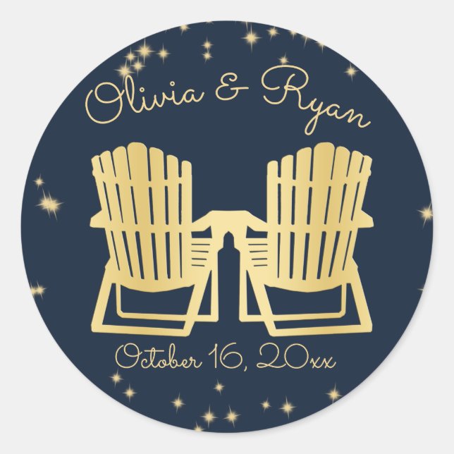 Adesivo Redondo Adirondack Chairs Beach Starry Sky (Frente)