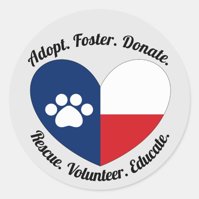 Adesivo Redondo Adoção, Foster, Cães e Gatos de Emergência no Texa (Frente)