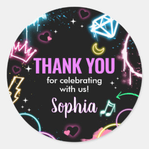 Adesivo Redondo Adolescente Neon Terceira Festa de aniversário